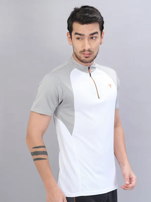 Men Colorblock Slim Fit Mock Neck T-shirt with TECHNO COOL+