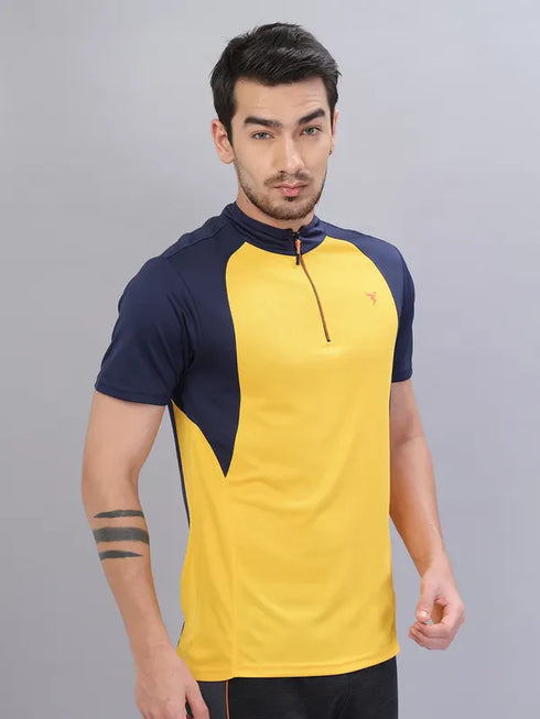 Men Colorblock Slim Fit Mock Neck T-shirt with TECHNO COOL+