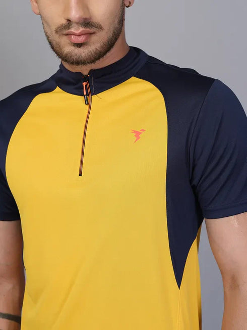 Men Colorblock Slim Fit Mock Neck T-shirt with TECHNO COOL+