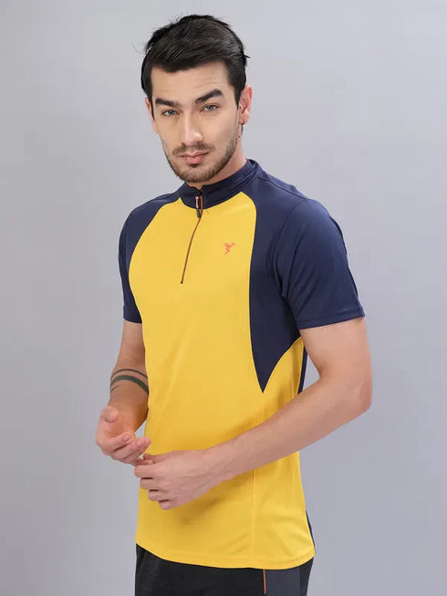 Men Colorblock Slim Fit Mock Neck T-shirt with TECHNO COOL+
