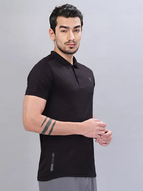 Men Self Design Slim Fit Polo T-shirt with VENTMESH