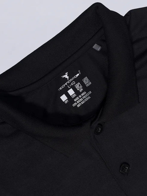 Men Self Design Slim Fit Polo T-shirt with VENTMESH