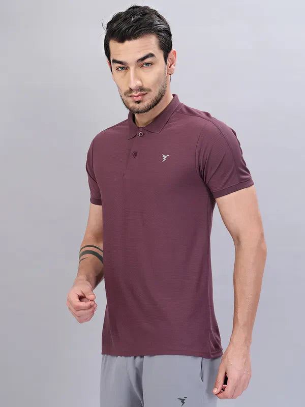 Men Self Design Slim Fit Polo T-shirt with VENTMESH