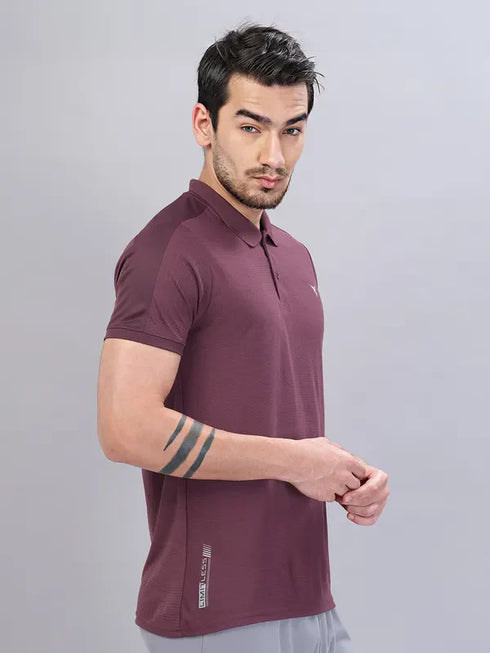 Men Self Design Slim Fit Polo T-shirt with VENTMESH