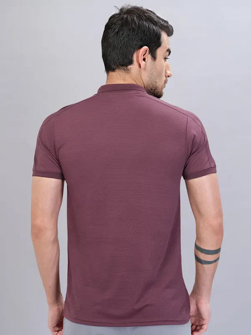 Men Self Design Slim Fit Polo T-shirt with VENTMESH