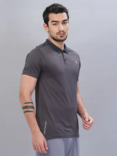 Men Self Design Slim Fit Polo T-shirt with VENTMESH
