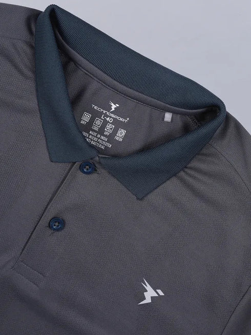Men Self Design Slim Fit Polo T-shirt with VENTMESH