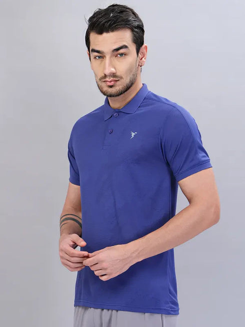 Men Self Design Slim Fit Polo T-shirt with VENTMESH