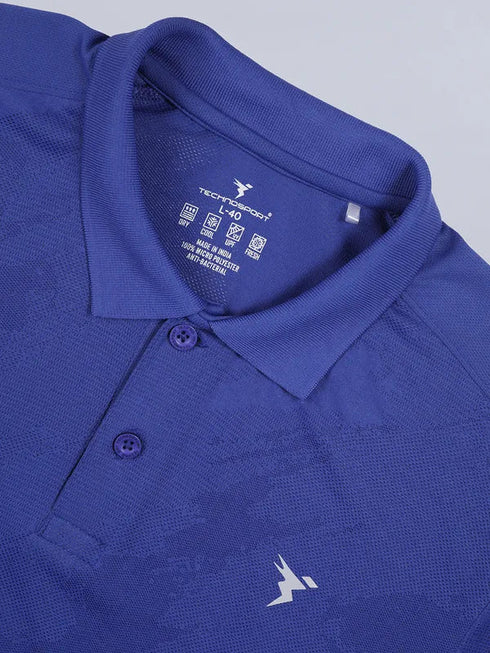 Men Self Design Slim Fit Polo T-shirt with VENTMESH