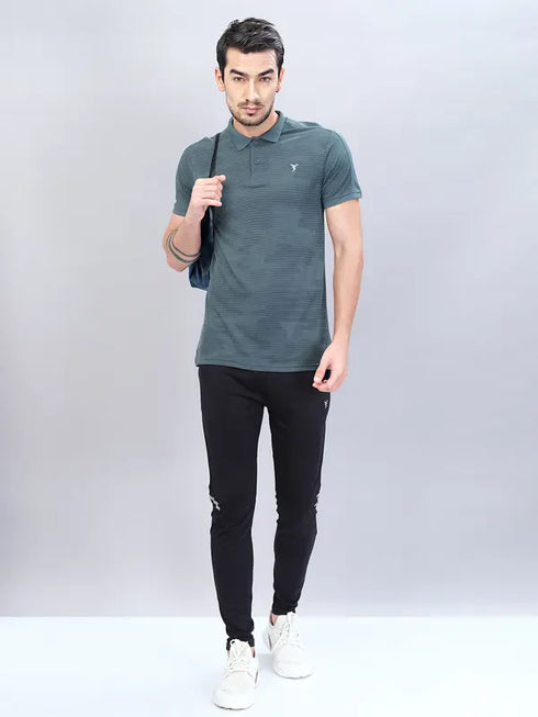 Men Self Design Slim Fit Polo T-shirt with VENTMESH
