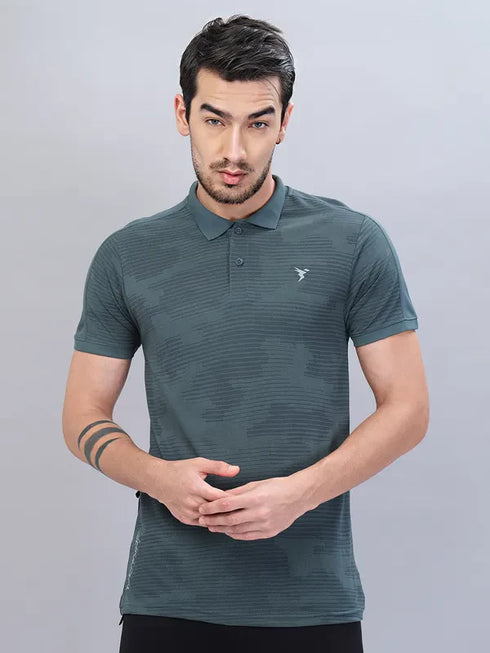 Men Self Design Slim Fit Polo T-shirt with VENTMESH