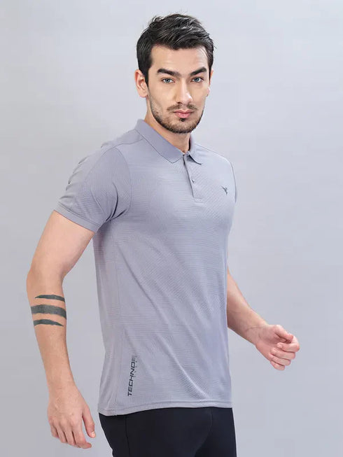 Men Self Design Slim Fit Polo T-shirt with VENTMESH