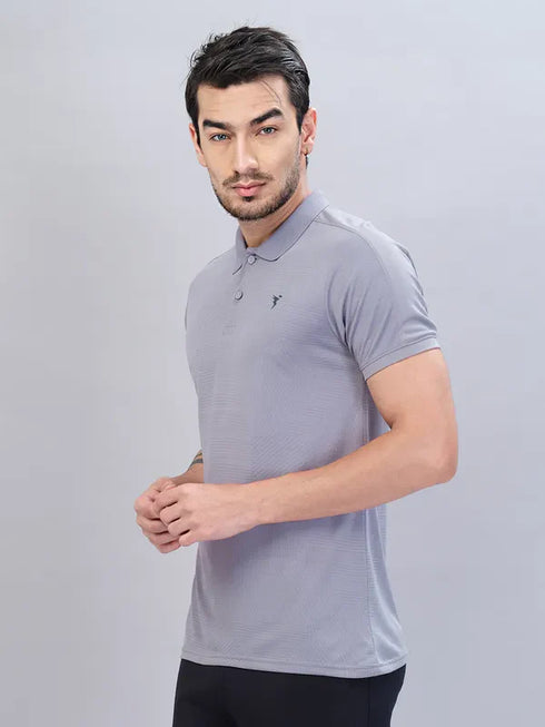 Men Self Design Slim Fit Polo T-shirt with VENTMESH