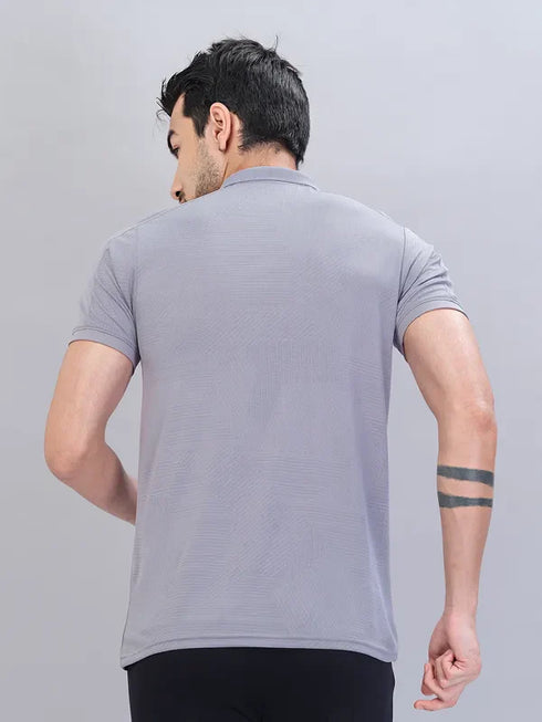 Men Self Design Slim Fit Polo T-shirt with VENTMESH