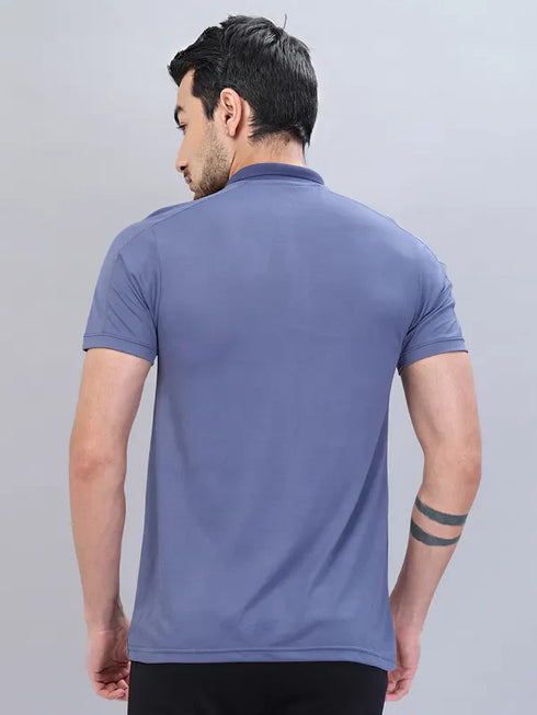 Men Self Design Slim Fit Polo T-shirt with VENTMESH