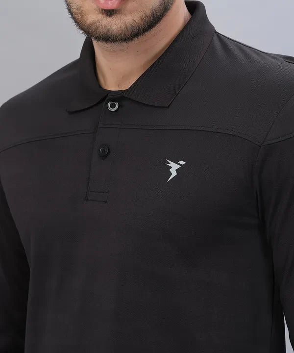 Men Self Design Slim Fit Polo T-shirt with VENTMESH