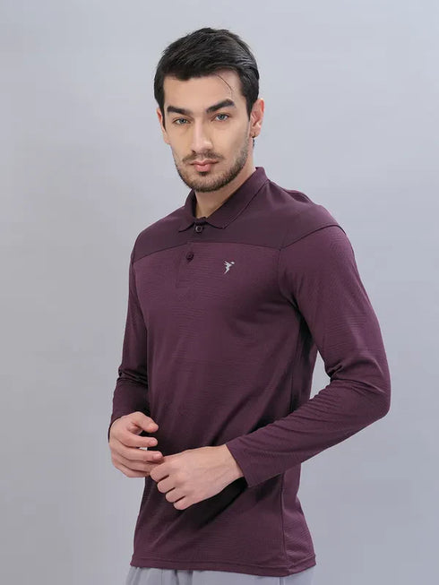 Men Self Design Slim Fit Polo T-shirt with VENTMESH