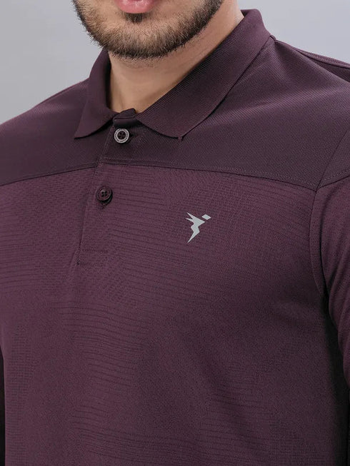 Men Self Design Slim Fit Polo T-shirt with VENTMESH