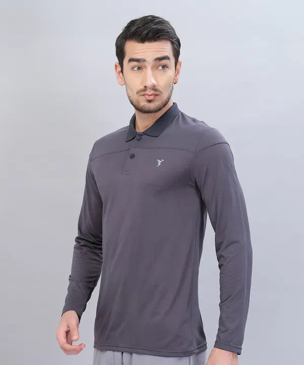 Men Self Design Slim Fit Polo T-shirt with VENTMESH