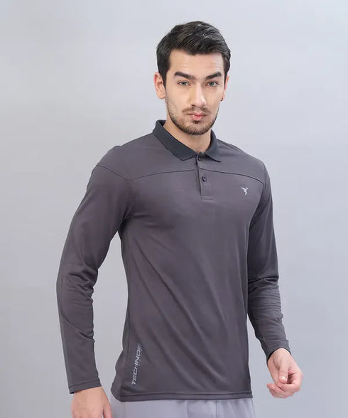 Men Self Design Slim Fit Polo T-shirt with VENTMESH