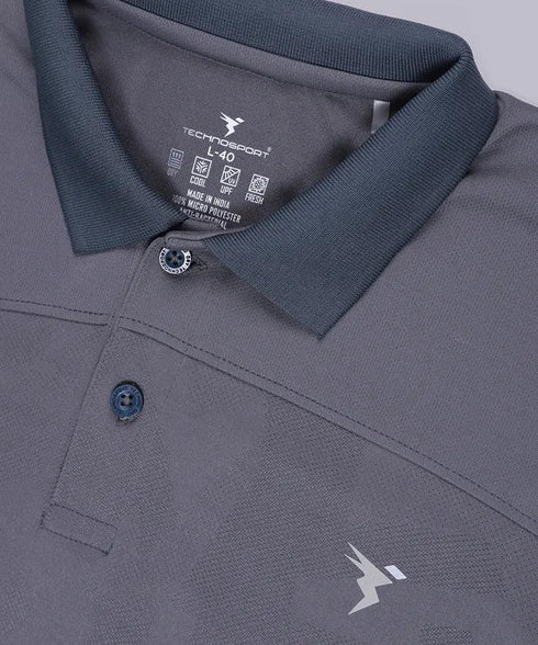 Men Self Design Slim Fit Polo T-shirt with VENTMESH