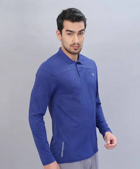 Men Self Design Slim Fit Polo T-shirt with VENTMESH