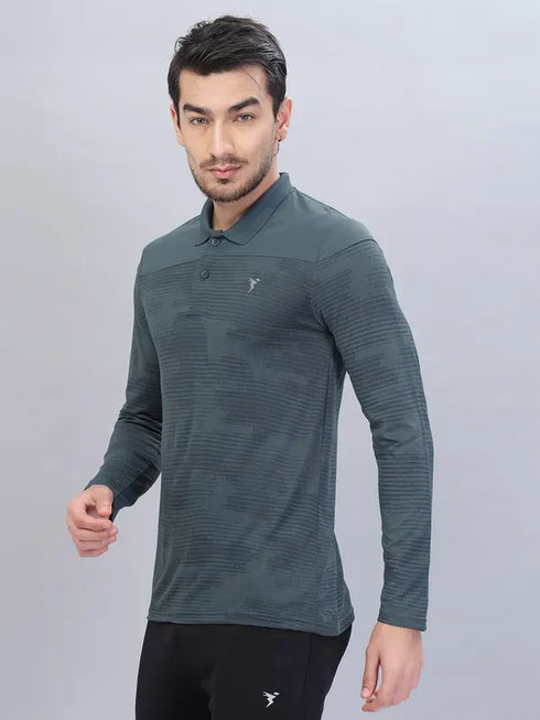 Men Self Design Slim Fit Polo T-shirt with VENTMESH
