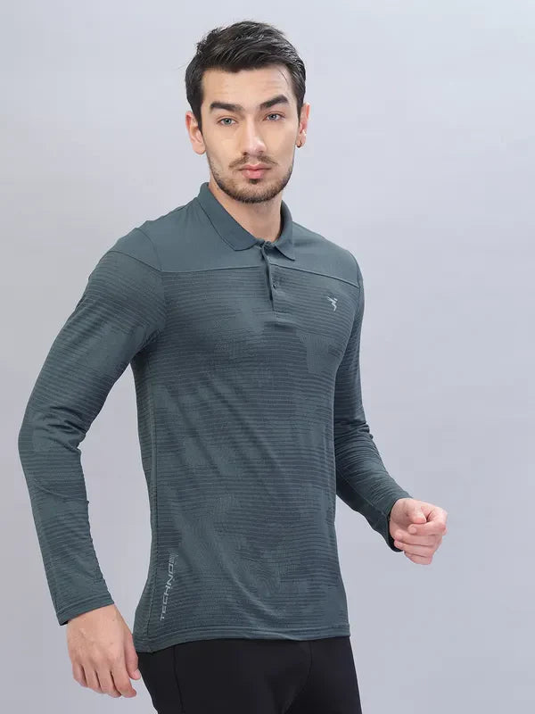 Men Self Design Slim Fit Polo T-shirt with VENTMESH