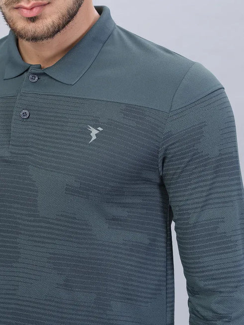 Men Self Design Slim Fit Polo T-shirt with VENTMESH
