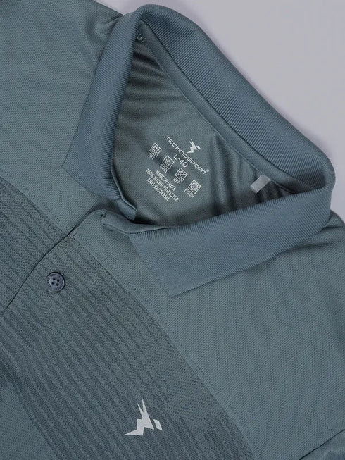Men Self Design Slim Fit Polo T-shirt with VENTMESH