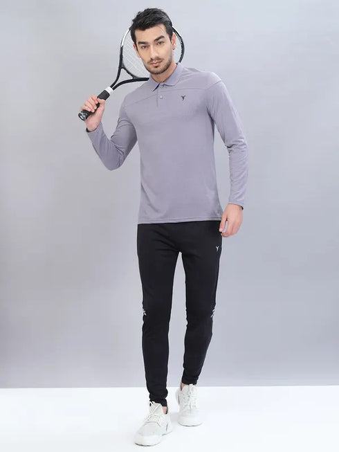 Men Self Design Slim Fit Polo T-shirt with VENTMESH