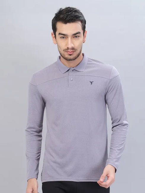 Men Self Design Slim Fit Polo T-shirt with VENTMESH