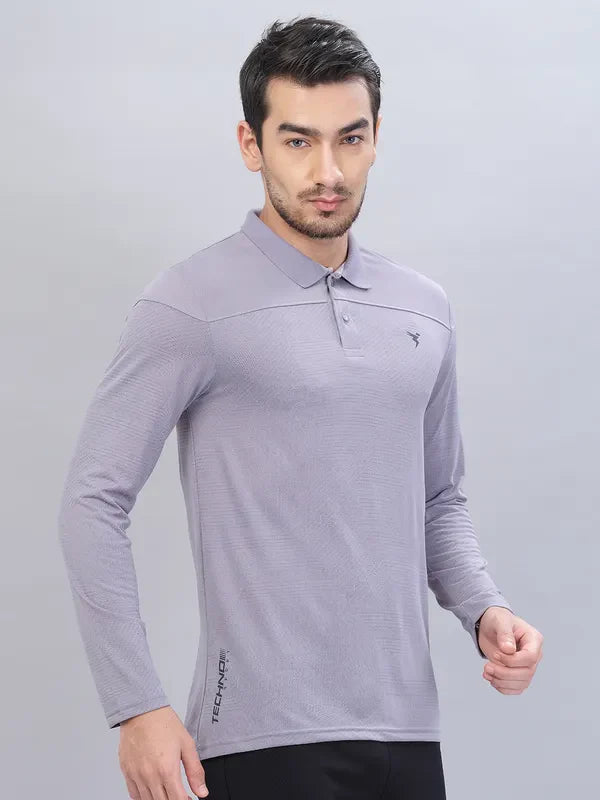 Men Self Design Slim Fit Polo T-shirt with VENTMESH