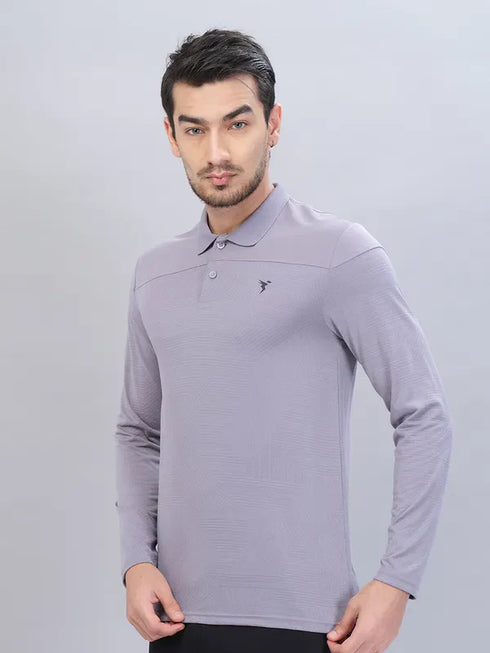 Men Self Design Slim Fit Polo T-shirt with VENTMESH