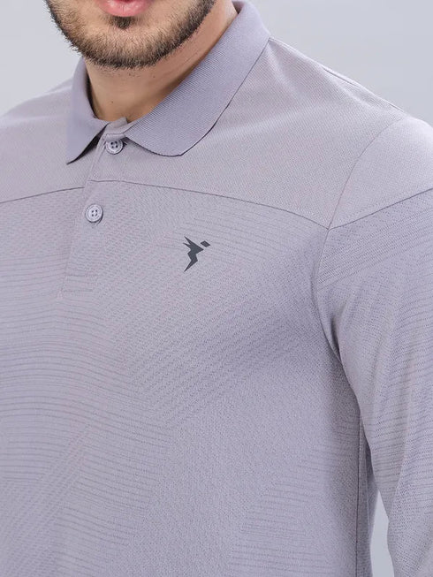 Men Self Design Slim Fit Polo T-shirt with VENTMESH