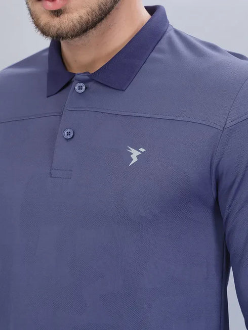 Men Self Design Slim Fit Polo T-shirt with VENTMESH