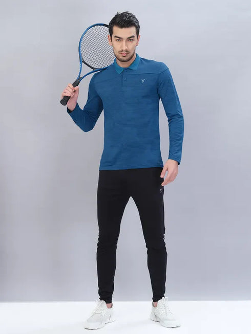 Men Self Design Slim Fit Polo T-shirt with VENTMESH