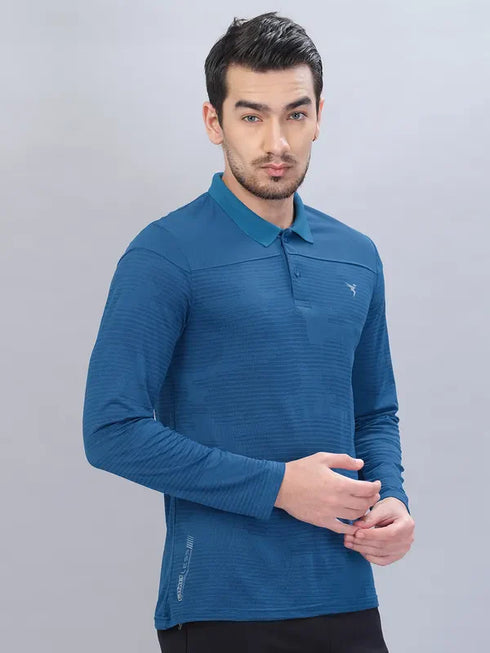Men Self Design Slim Fit Polo T-shirt with VENTMESH