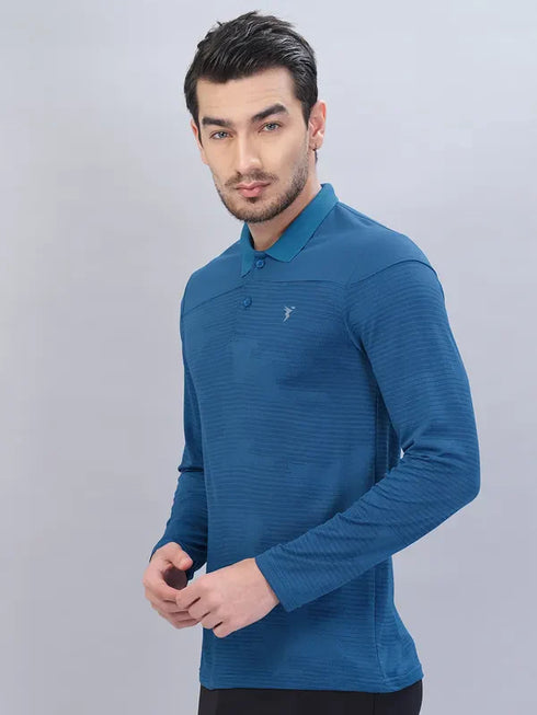 Men Self Design Slim Fit Polo T-shirt with VENTMESH