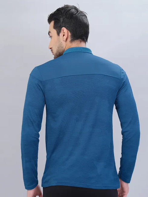 Men Self Design Slim Fit Polo T-shirt with VENTMESH