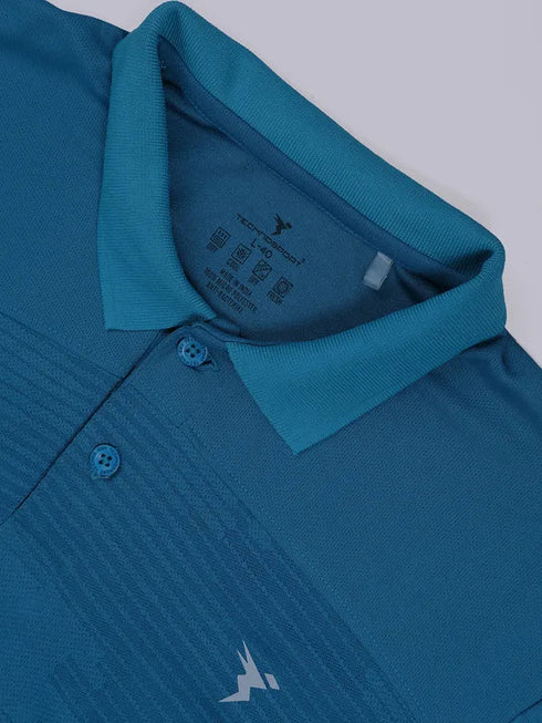 Men Self Design Slim Fit Polo T-shirt with VENTMESH