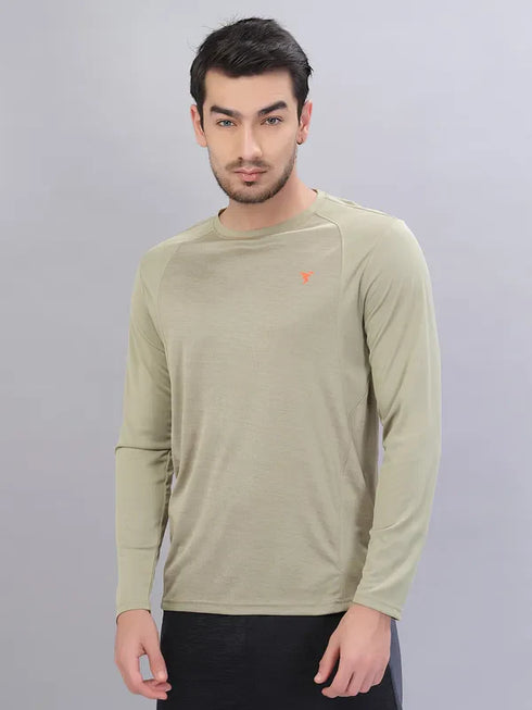 Men Melange Slim Fit Crew Neck T-shirt with DOUBLE COOL