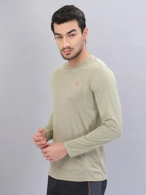 Men Melange Slim Fit Crew Neck T-shirt with DOUBLE COOL