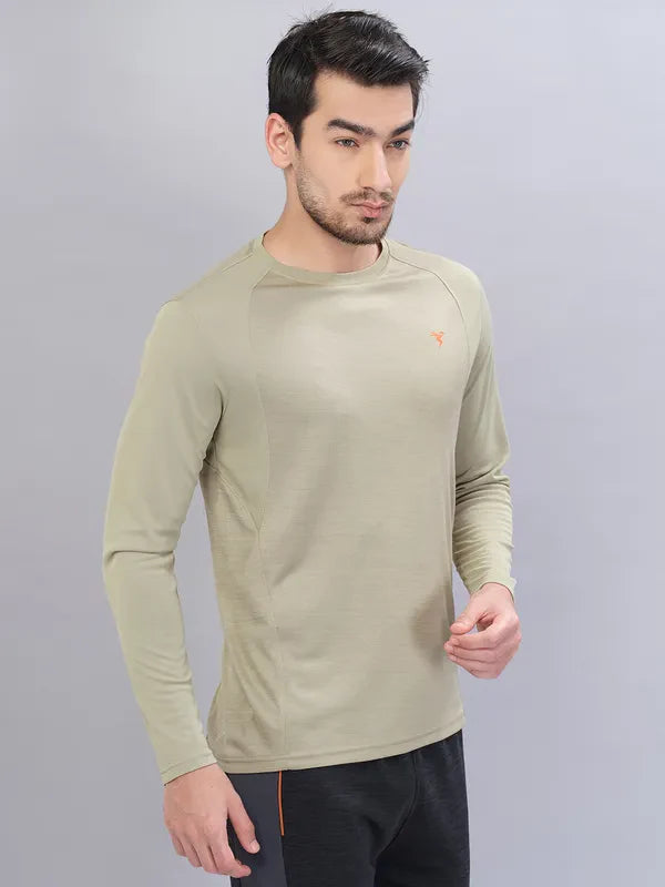 Men Melange Slim Fit Crew Neck T-shirt with DOUBLE COOL