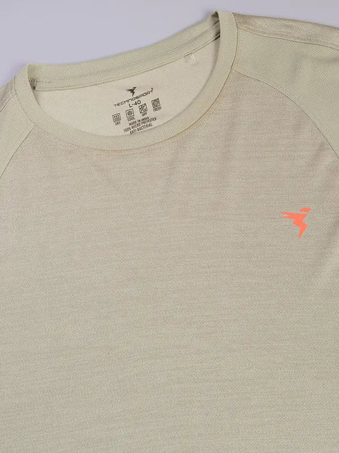 Men Melange Slim Fit Crew Neck T-shirt with DOUBLE COOL