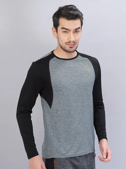 Men Melange Slim Fit Crew Neck T-shirt with DOUBLE COOL