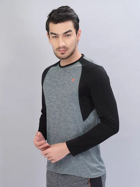 Men Melange Slim Fit Crew Neck T-shirt with DOUBLE COOL