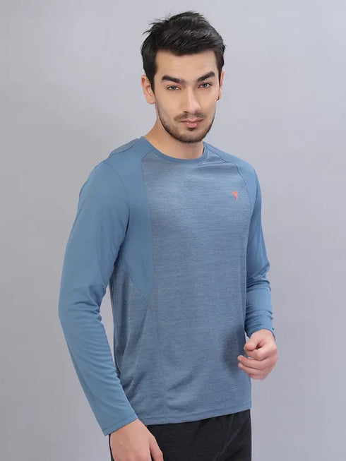 Men Melange Slim Fit Crew Neck T-shirt with DOUBLE COOL