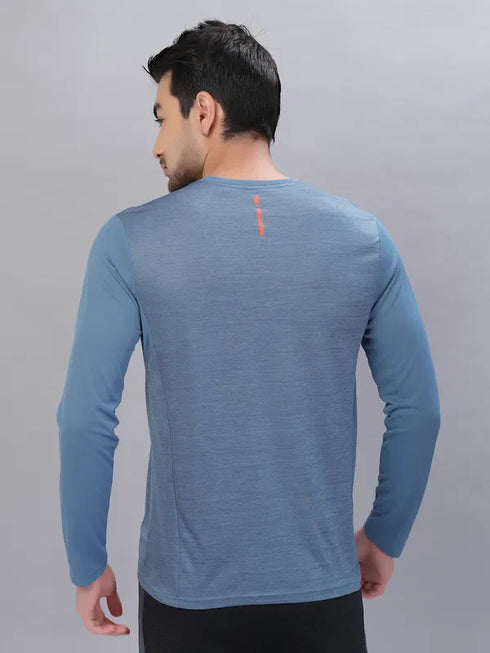 Men Melange Slim Fit Crew Neck T-shirt with DOUBLE COOL
