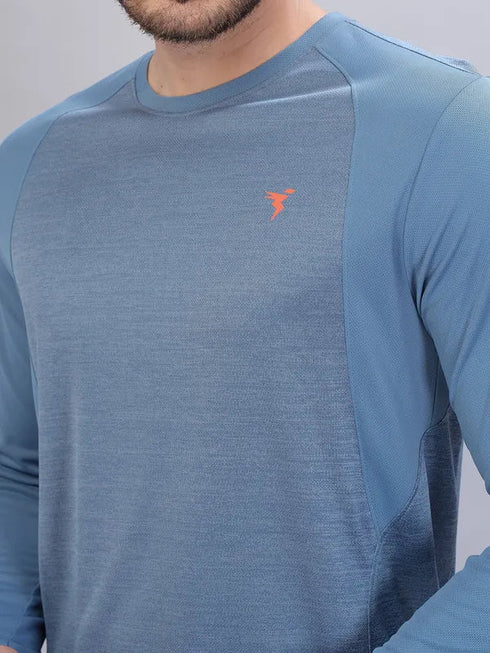 Men Melange Slim Fit Crew Neck T-shirt with DOUBLE COOL